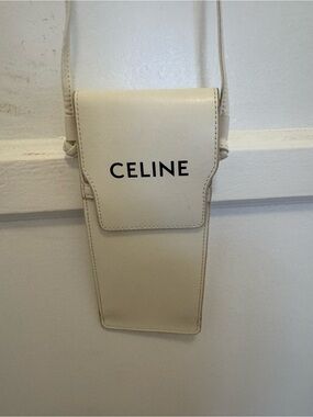 CELINE White Leather Phone Crossbody Bag